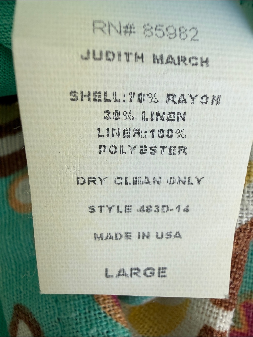 Judith March Kaleidoscope Dress Sz L, Made in USA, Linen-Blend, Turquoise - Picture 10 of 10